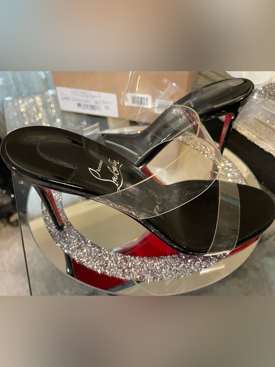 Christian Louboutin Shoes - Christian Louboutin Black and Red Clear Strap Glitter Platform Heels